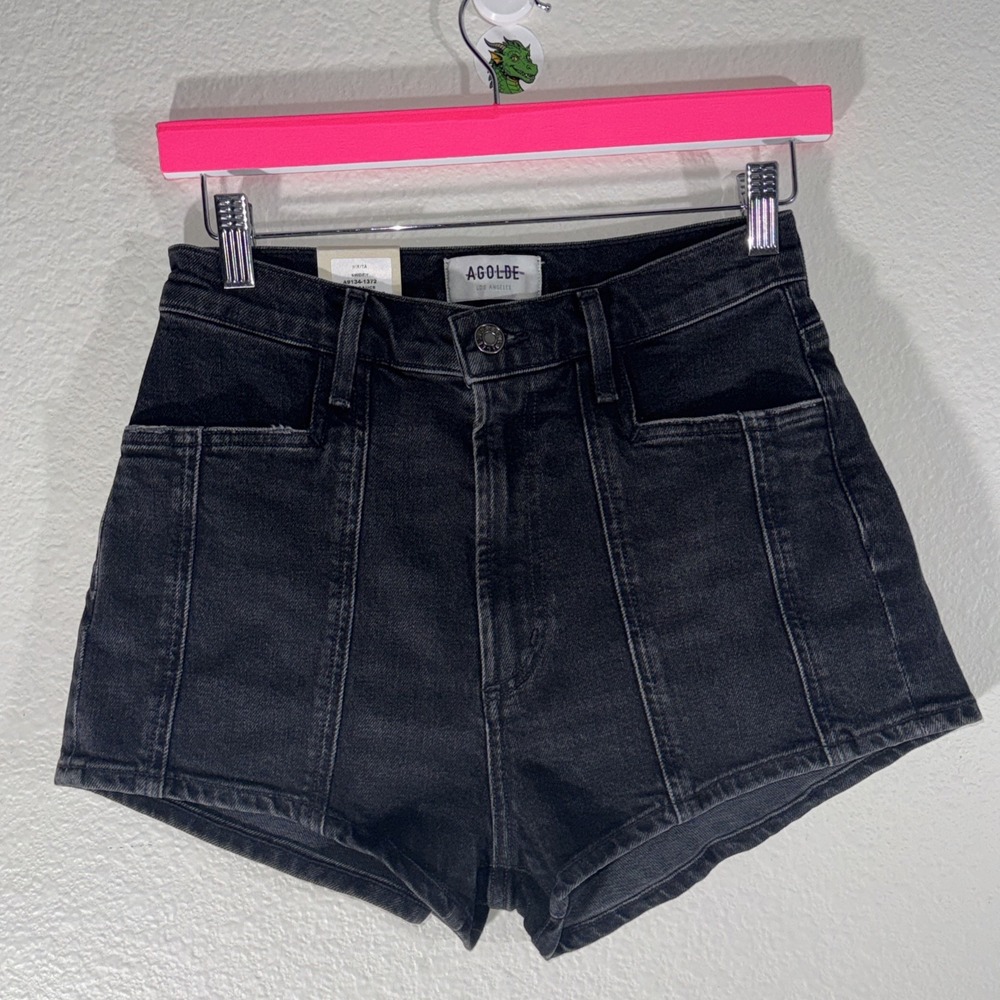 NWT AGOLDE Nikita Denim Jean Shorts Size 27 Soy Sauce Black High Rise Designer